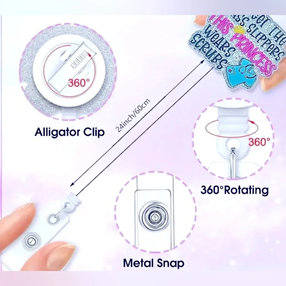 Glitter Retractable Nurse Badge Reel - Picture 5 of 5